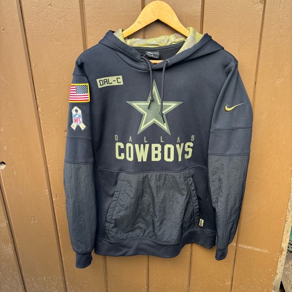 Nike Dallas Cowboys Hoodie Men Medium Black Green Camo Salute Service On Field
